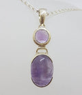 Sterling Silver Cabochon &amp; Faceted Amethyst Pendant on Silver Chain