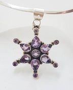 Sterling Silver Large Amethyst Star Pendant on Silver Choker Chain