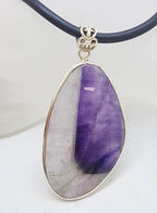Sterling Silver Very Large Amethyst Slice Pendant on Neoprene Silver Chain