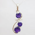 Sterling Silver Long Ornate Twist Amethyst Drop Pendant on Silver Chain