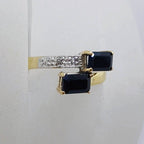 9ct Yellow Gold Rectangular Natural Sapphires with Diamond Ring