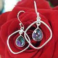Sterling Silver Teardrop / Pear Shape Mystic Quartz / Topaz in Square Drop Earrings