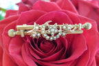 15ct Yellow Gold Seed Pearl Ornate Floral Crescent and Star Bar Brooch - Antique / Vintage