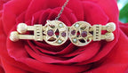 9ct Yellow Gold Ruby and Seed Pearl Double Star and Crescent Moon Bar Brooch – Antique / Vintage