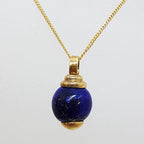 9ct Yellow Gold Lapis Lazuli Ball Pendant on Gold Chain