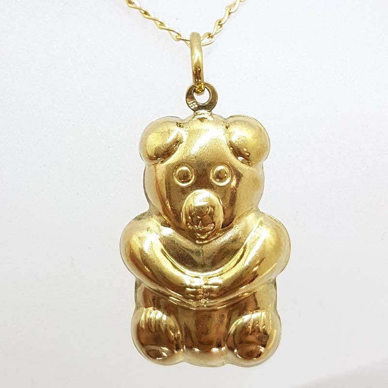 9ct Yellow Gold Puffy Teddy Bear Pendant on Gold Chain