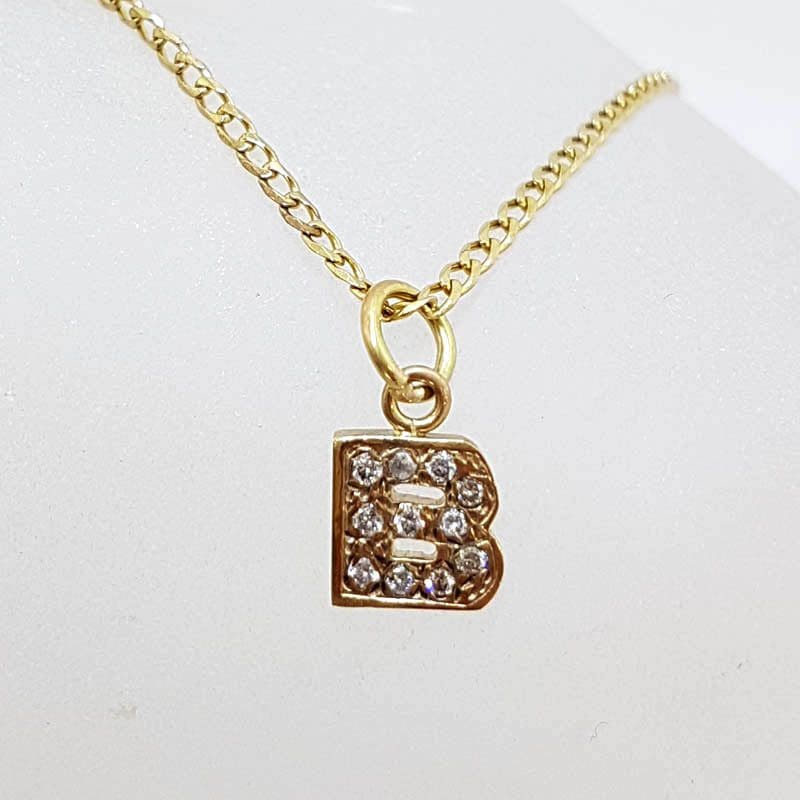 9ct Yellow Gold Initial / Letter B Diamond Pendant on Gold Chain
