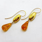 18ct Yellow Gold Natural Baltic Amber Long Drop Earrings