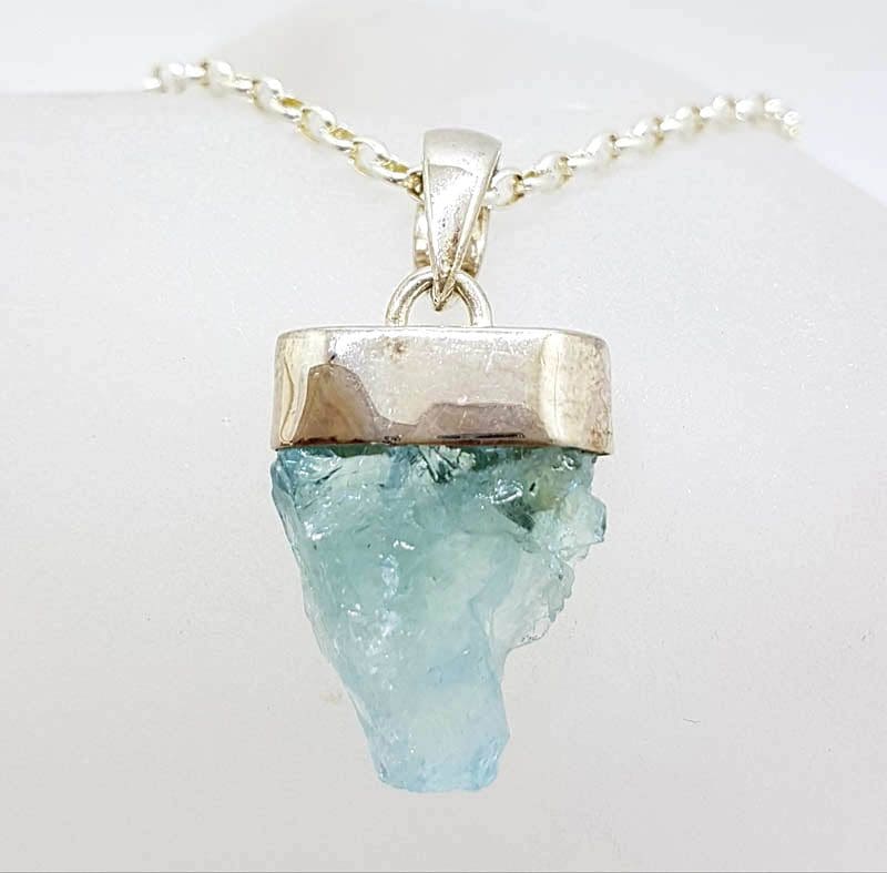 Sterling Silver and Rough Aquamarine Pendant on Silver Chain