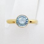 9ct Yellow Gold Round Aquamarine Bezel Set Ring