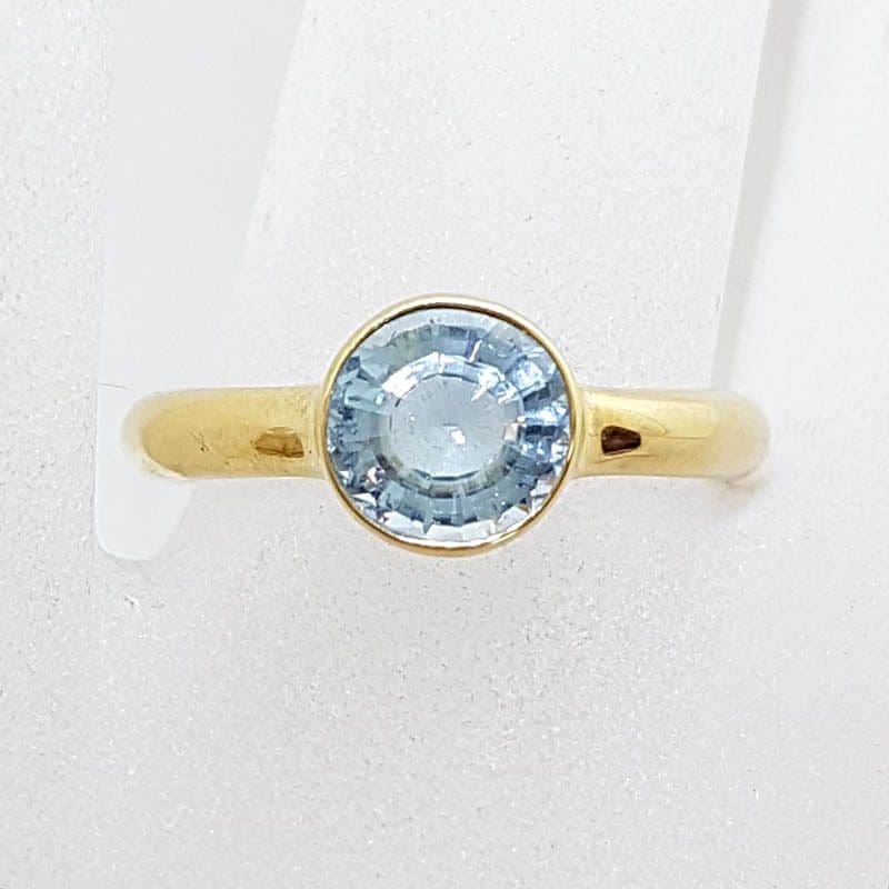 9ct Yellow Gold Round Aquamarine Bezel Set Ring