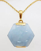 9ct Yellow Gold Hexagonal Cabochon Cut Aquamarine Pendant on 9ct Gold Chain