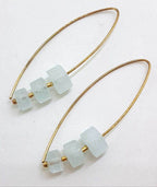 9ct Yellow Gold Long Aquamarine Drop Earrings