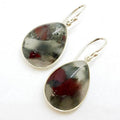 Sterling Silver Teardrop / Pear Shape Bezel Set Large Bloodstone Drop Earrings