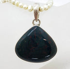 Sterling Silver Large Teardrop Shape Bloodstone Pendant on Pearl Necklace