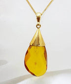9ct Yellow Gold Faceted Natural Baltic Amber Pendant on 9ct Gold Chain