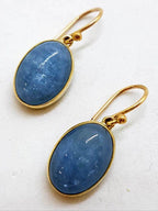 9ct Yellow Gold Aquamarine Cabochon Oval Drop Earrings