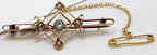 9ct Yellow Gold Aquamarine and Seed Pearl Bar Brooch - Antique / Vintage