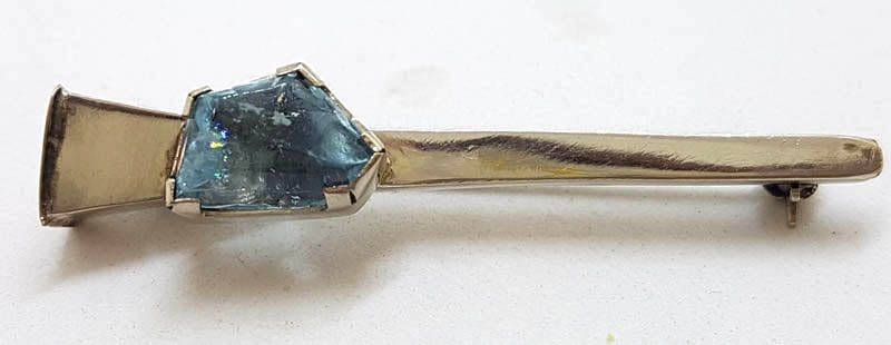 14ct White Gold Aquamarine Bar Brooch – Antique / Vintage