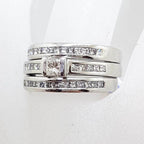 18ct White Gold Princess Cut / Square Cut Diamond Ring Set - Engagement Ring, Wedding Ring and Eternity Ring