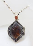 Exquisite Sterling Silver Amber Icon – Handpainted by Polish Artist under a Magnifying Glass - on Beautiful Long Sterling Silver Chain
