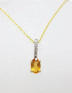 14ct Yellow Gold Oval Yellow Citrine with Diamonds Dainty Pendant on Gold Chain