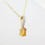 14ct Yellow Gold Oval Yellow Citrine with Diamonds Dainty Pendant on Gold Chain