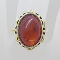14ct Yellow Gold Large Oval Cabochon Cut Carnelian with Ornate Bezel Set Setting Ring - Antique / Vintage