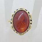14ct Yellow Gold Large Oval Cabochon Cut Carnelian with Ornate Bezel Set Setting Ring - Antique / Vintage