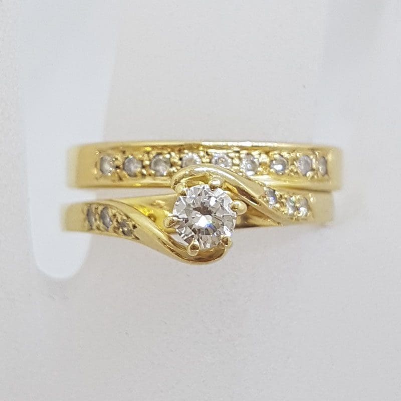 18ct Yellow Gold Twist Design Diamond Engagement Ring and Wedding Ring Set