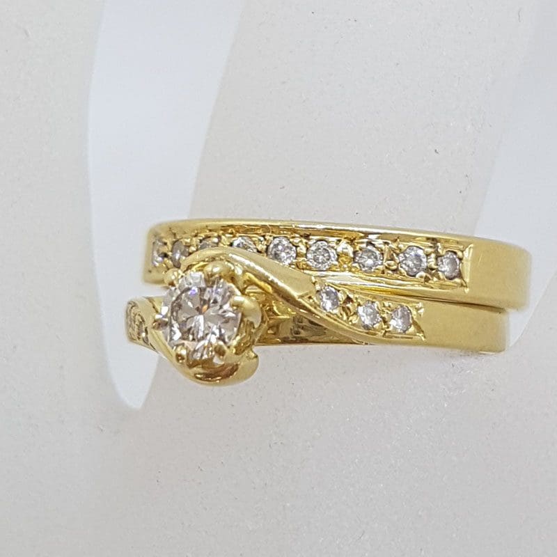 18ct Yellow Gold Twist Design Diamond Engagement Ring and Wedding Ring Set