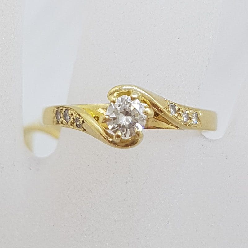 18ct Yellow Gold Twist Design Diamond Engagement Ring and Wedding Ring Set