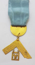 9ct Yellow Gold Freemason Jewel / Masonic Medal - Freemasons Lodge Sunraysia No 712 - with Blue Ribbon - Antique / Vintage