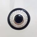Sterling Silver Very Large Round Black and Clear Cubic Zirconia Cocktail Ring