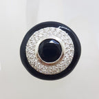 Sterling Silver Very Large Round Black and Clear Cubic Zirconia Cocktail Ring
