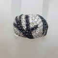 Sterling Silver Wide Rounded Black and Clear Cubic Zirconia Ring with Unique Pattern