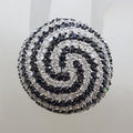 Sterling Silver Very Large Round Swirl Black and Clear Cubic Zirconia Cocktail Ring