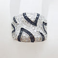 Sterling Silver Very Wide Black and Clear Cubic Zirconia Ring with Stunning Pattern