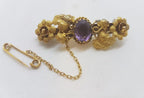 9ct Yellow Gold Ornate Floral Design Goldfields Jewellery Brooch set with an Oval Amethyst - Antique / Vintage