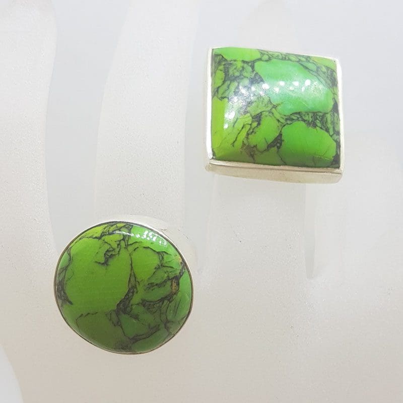 Sterling Silver Large Green Copper Turquoise Rings - Available in Square and Round