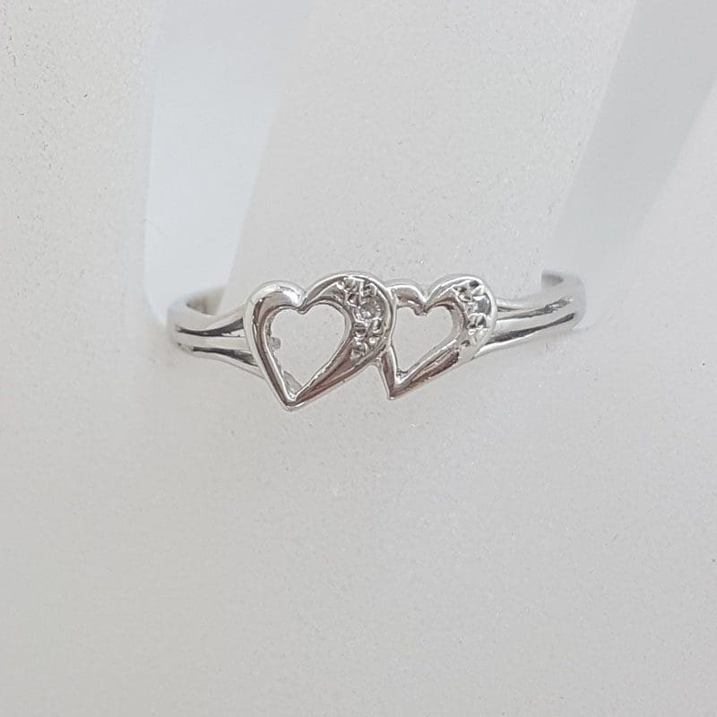 9ct White Gold 2 Hearts Dainty Diamond Ring