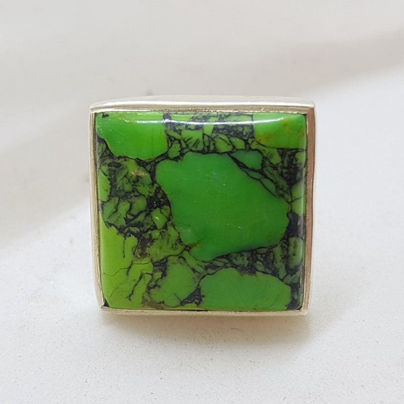 Sterling Silver Large Green Copper Turquoise Rings - Available in Square and Round