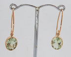 9ct Rose Gold Long Oval Bezel Set Green Amethyst / Prasiolite Drop Earrings