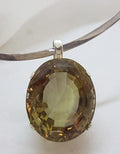 Sterling Silver Large Oval Smokey Quartz in Ornate Filigree Setting Pendant on Silver Choker / Chain / Necklace