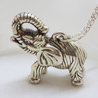 Sterling Silver Large Hollow Lucky Elephant Pendant with Trunk Up on Silver Chain