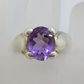 Sterling Silver Oval Amethyst in Wide Band Setting - Vintage