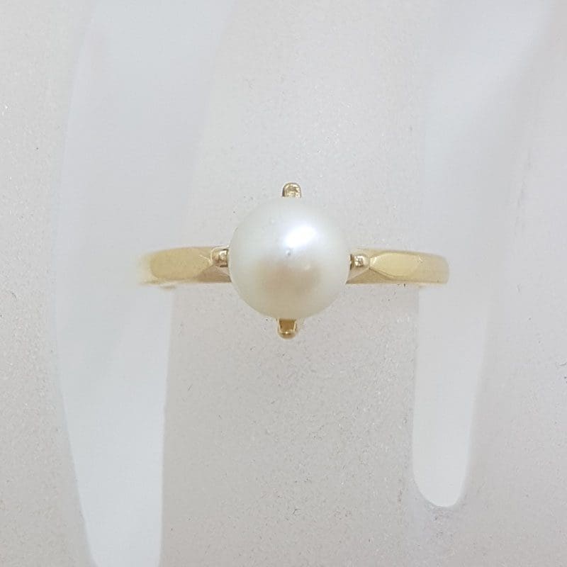 9ct Yellow Gold Solitaire Akoya Pearl Ring - Antique / Vintage