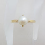 9ct Yellow Gold Solitaire Akoya Pearl Ring - Antique / Vintage