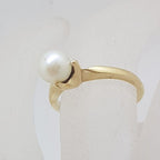 9ct Yellow Gold Solitaire Akoya Pearl Ring - Antique / Vintage