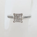10ct White Gold Claw Set and Channel Set Princess Cut / Square Diamond Cluster Ring - Engagement Ring / Dress Ring